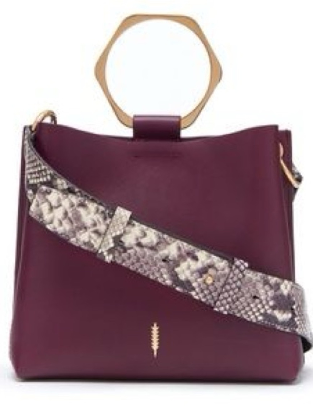 Thacker Burgundy Structured Crossbody Bag with Snake-Print Strap
